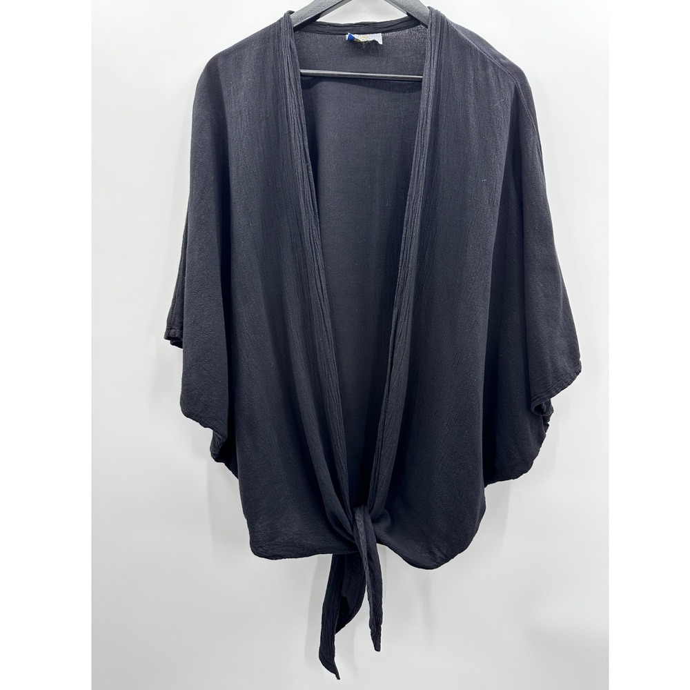 Dunes 100% Cotton Tie Front Wrap Top Black Boho Lagenlook Minimalist Artsy 🇲🇽